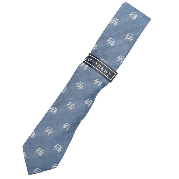 Crown & Ivy Blue Silk Blend Spring Crab Print Necktie Neck Tie - Picture 1 of 7